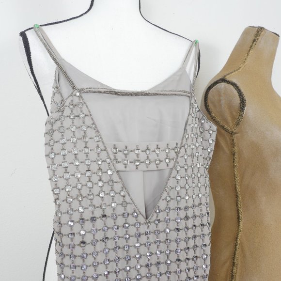 Parker Anthropologie Gray Silver Beaded Art Deco Flapper Size XS Mini Slip Dress - Picture 10 of 10